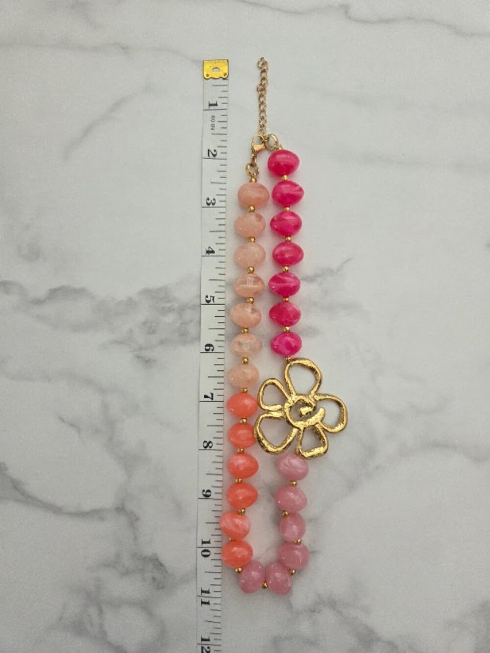 Pink Multicolor Beaded Gold Flower Statement Necklace - Picture 8 of 15